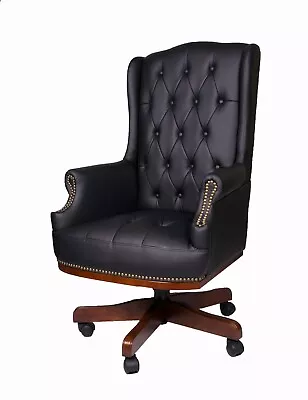 Chesterfield Style Captain’s Office Desk Chair Swivel Traditional PU Leather • £219