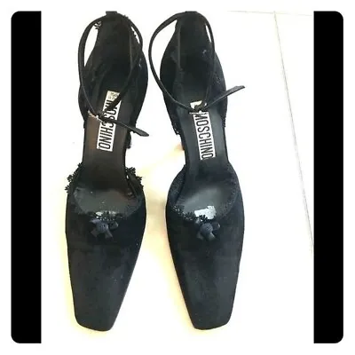 MOSCHINO vintage Black suede Leather Square Toe Heels Size: 6.5 EUR 36 1/2 • $150