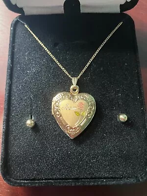 Women's Gold Mom Locket Necklace And Earrings • $30