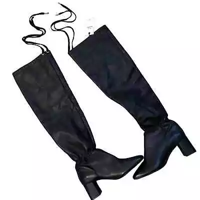 NWT Zara Over The Knee Leather Sz 36 Boots Tie Block Heel Pointed Toe  • $45