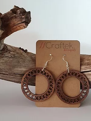 Wooden Earrings Laser Cut  Hoop Design Drop/Dangle Style H2 • $20
