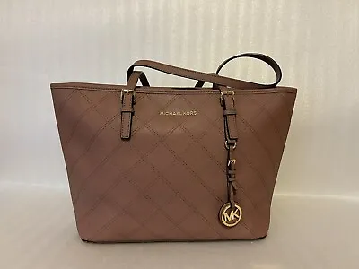 Michael Kors Jet Set Travel Dusty Rose Quilted Pattern Zip Top Tote Saffiano • $28