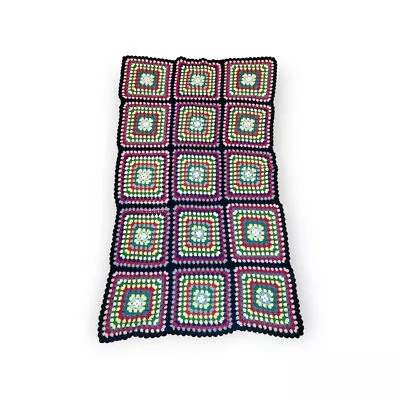Vintage Granny Square Crochet Afghan Blanket Cottagecore Grammacore Boho 66 X 40 • $30