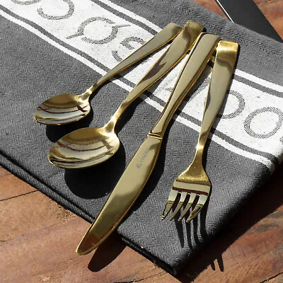 Viners 16 Piece Cutlery Set With Gift Box Modern Gold Colour Stainless Steel • £33.25