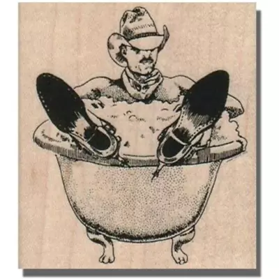 Mounted Rubber Stamp Cowboy In Bath Man Boots Hat Western Rodeo Horse • $10.13