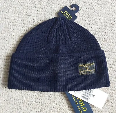 Genuine POLO RALPH LAUREN Wool Blue VINTAGE NAVAL WATCHCAP BEANIE 449891266002 • £95