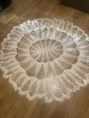 Vintage Crocheted Round Tablecloth. Ecru. Approximately 6’ Diameter Gorgeous • $45