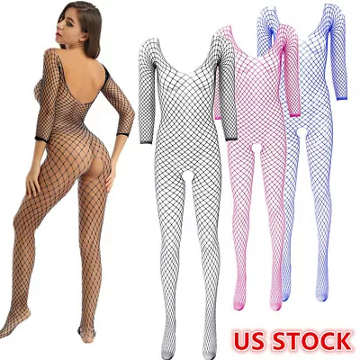 US Sexy Women's Fishnet Bodysuit Full Body Stocking Lingerie Babydoll Nightwear  • $6.57