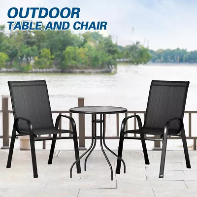 Outdoor Furniture 3PCS Table And Chairs Stackable Bistro Set Patio Coffee • $99