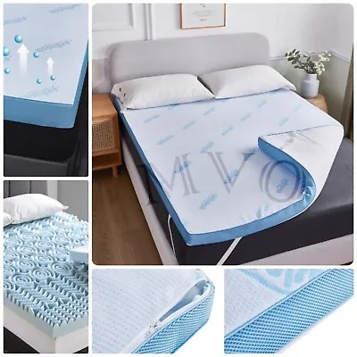 5 Zone Memory Foam Mattress Topper Air Cooling Thick Removable Cover & Washable • £64.99