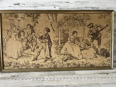 Antique Woven Tapestry Wall Hanging Courting Scene 18X36 Made In Belgium • $100