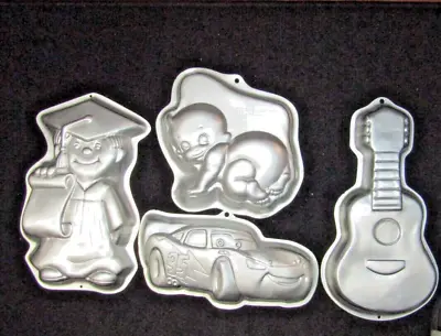 4 Vintage Wilton Cake Pans Lightning McQueen Grad Baby Guitar Birthday Party • £14.45