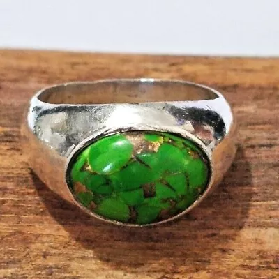 Green Copper Turquoise Ring Solid 925 Silver Beautiful Men's Ring All Size S162 • $15.99