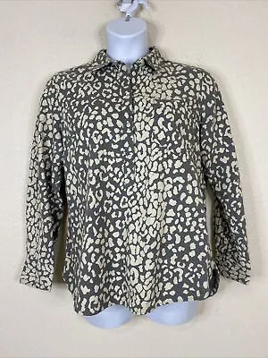 Merona Womens Size XL Gray Animal Print Popover Blouse Long Sleeve Cotton • $7.03