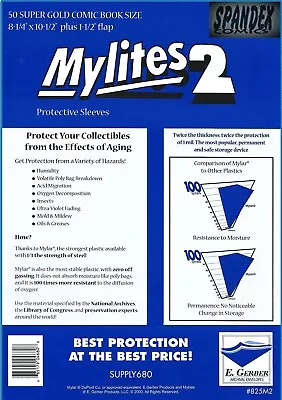 $35.99 • Buy 50 E. Gerber Mylites 2 Mil Mylar Super Golden Age Comic Bags  825M2 8 ¼“ X 10 ½”