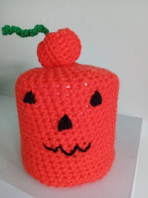 £3.99 • Buy Pumpkin Toilet Roll Cover Hand Crocheted Orange Acrylic Wool