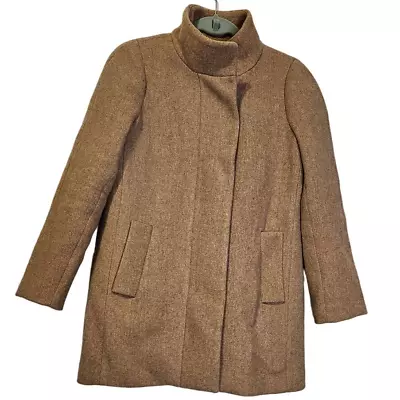 J.Crew 2 Petite City Coat Camel Brown Wool Blend Funnel Neck Classic Career  • $75