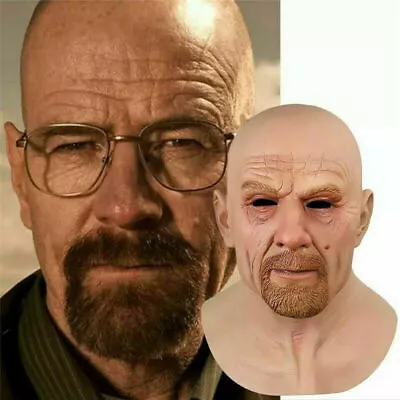 Cosplay Breaking Bad Walter White Mask Halloween Bald Beard Old Man Party Props • $22