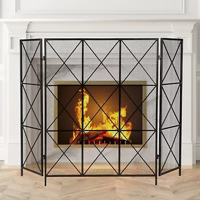 IRONWALLS Fireplace Screen Black 41.7” (L) X 31.5” (H) 3-Panel • $102.48