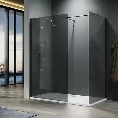 Black Walk In Shower Enclosure And Tray Wet Room 8mm Nano Glass Screen Cubicle • £132.99