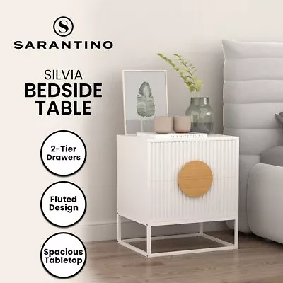 Sarantino Silvia Bedside Table With 2 Drawers - White • $115