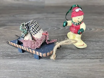 Vintage Christmas Snowman Ornaments Lot Of 2 Snowmen Sledding Snowboarding  • $12.21