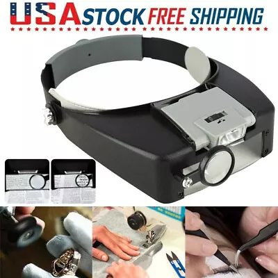 Magnifier Jeweler Headband Headset LED Head Lamp Light Magnifying Glass Loupe • $12.59