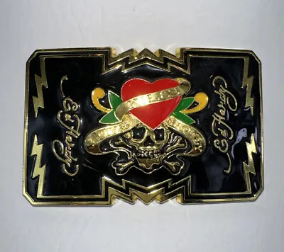 Ed Hardy Men’s Vintage “Love Kills Slowly” Enamel Metal Buckle Black/Gold NEW • $31