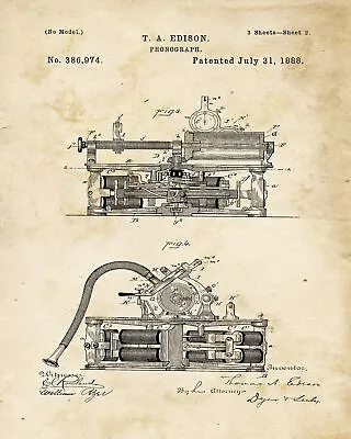 8765.Decoration Poster.Home Room Interior Art Print.Patent.Edison Phonograph • $60