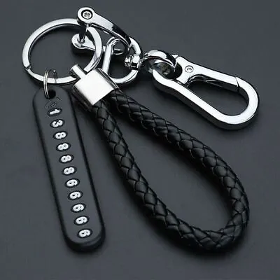 Black Anti-lost Phone Number Plate Keychain Keyring Car Key Fob Auto Accessories • $6.55