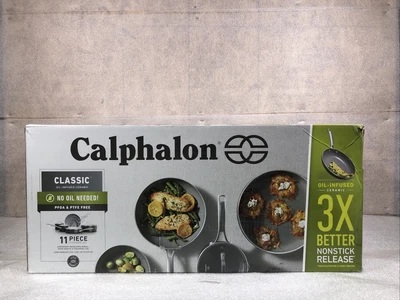 $114.18 • Buy Calphalon Classic Oil Infused Ceramic 11-Piece Cookware Set SEALED NEW