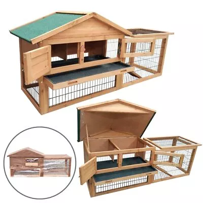 Rabbit Hutch With Run And Cover Pet House Pen Animal Guinea Pig Garden 2 Tier • £141.95