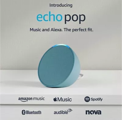 Amazon ECHO POP Compact Smart Speaker WIFI Alexa Spotify  Midnight Teal RRP $79 • $55.83