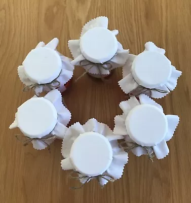 £2.50 • Buy 6 Homemade White Fabric Jam Jar Covers/jam Jar Toppers, Labels Bands & Ties