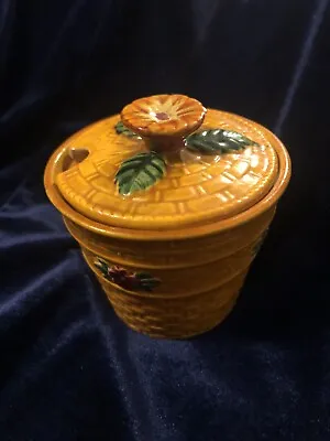 Vintage SMALL Japanese Marutomo Honey/ Jam Lidded Pot Basket With Flowers • £10.10
