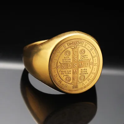 Men's Catholic ST Saint Benedict Cross Ring And Ring Stainless Steel • $7.18