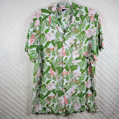 MTV Hawaiian Shirt Mens Medium Rayon Button Up Flamingo Floral Music Television • $13.88