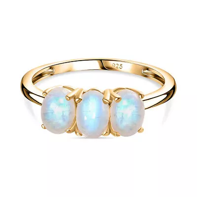 TJC MoonStone Three Stone Ring In Yellow Gold Over Silver  TCW 2.52ct • £21.99