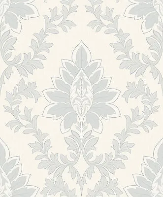 Textured Pavilion Grey Cream  Damask Pattern Wallpaper From Rasch 313918 • £11.33