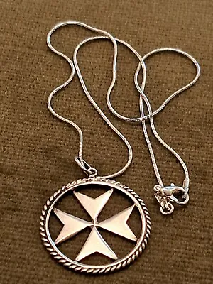 Vintage Silver Maltese Cross Pendant Necklace • £22