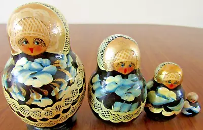 Vintage MATRYOSHKA  Set X 4  Russian Nesting Dolls Largest 10x6(d)cm Wood Vgc • £6.95