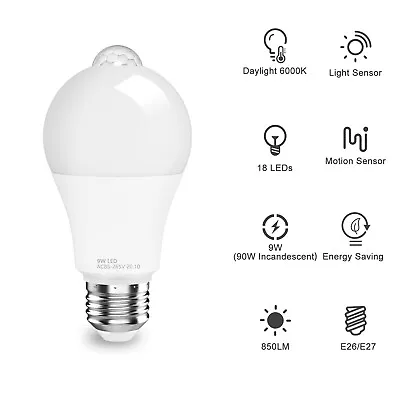 PIR Motion Sensor Light Bulb E27 15W 12W 9W LED Lamp Infrared Auto Energy Saving • $9.59