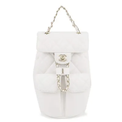 Authentic CHANEL Matelasse Caviar Skin Chain Back Pack White AS3290 Used F/S • $7186.75