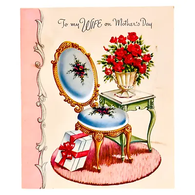 Vintage Greeting Card Mother's Day Fabric Puffy 3D Satin Chair Miller Art 1953 • $5.95