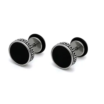 2Pcs Black Silver Men's Barbell Punk Crystal Stainless Steel Ear Studs Earrings • £3.99