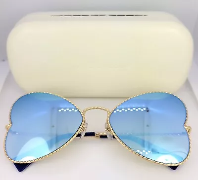 Marc Jacobs Womens Heart Shaped Blue Mirror Sunglasses With Gold Rope Frame • $49.99