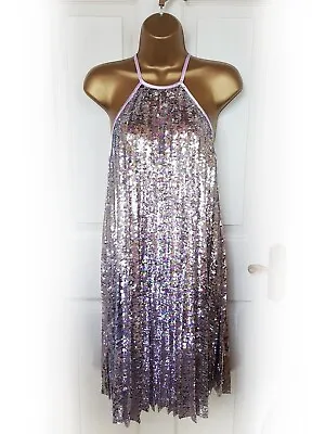 MANOUSH Pleated Rainbow Sequin Trapeze Dress Size 10 - BNWT • £249