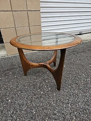 Adrian Pearsall Lane Mid Century Walnut Glass Sculptural Round Side End Table • $400