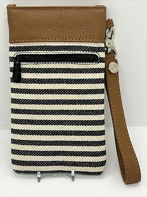 Thirty-One Canvas Navy Cream Striped Wristlet 7.5”x4.25” Magnetic Closure Nice! • $9.50
