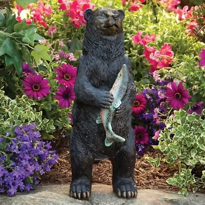 £77.86 • Buy Large Motion Sensor Growling Black Bear W/ Salmon Garden Sculpture